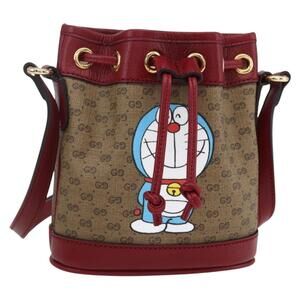 GUCCI Micro GG Supreme Doraemon Mini Bucket Bag PVC Beige 647801 Auth 154926SAM